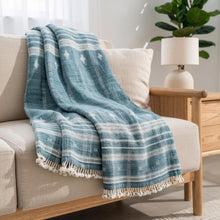 Topaz teal blue handwoven Indian wool throw blanket – view 10