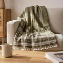 Oliver olive green handwoven Indian wool throw blanket – view 10