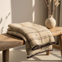 Tanishq tan plaid handwoven Indian wool throw blanket
