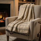 Tanishq tan plaid handwoven Indian wool throw blanket – view 7