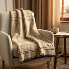 Tanishq tan plaid handwoven Indian wool throw blanket – view 3