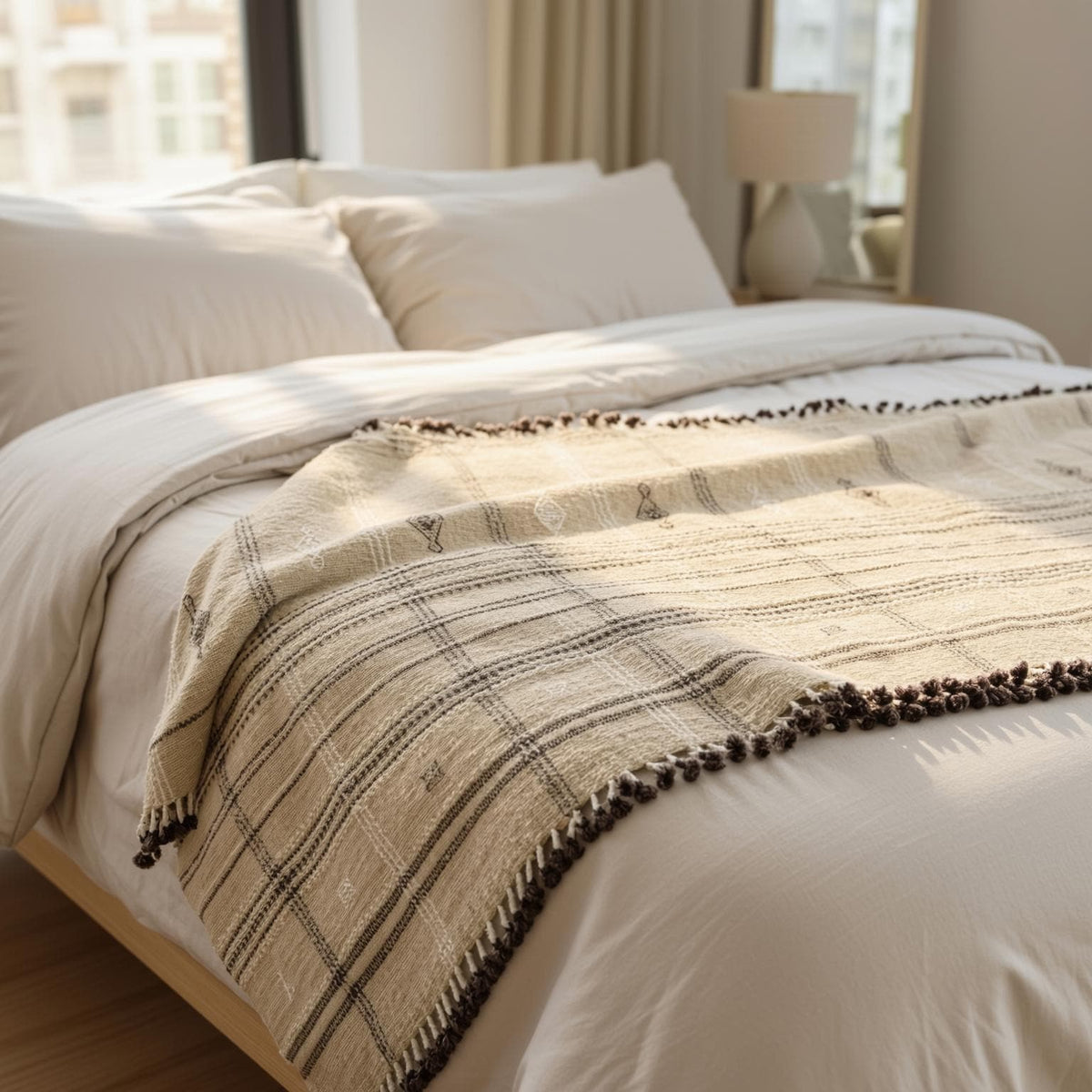 Tanishq tan plaid handwoven Indian wool throw blanket – view 8