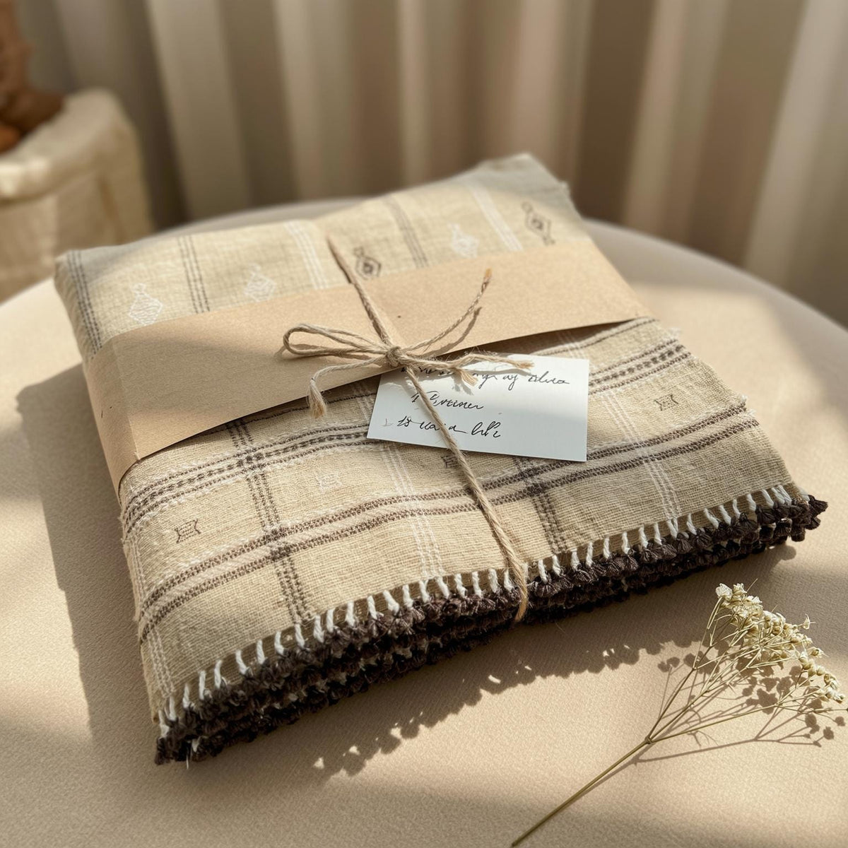 Tanishq tan plaid handwoven Indian wool throw blanket – view 9