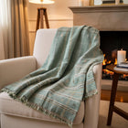 Jade sage green handwoven Indian wool throw blanket – view 5