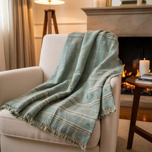 Jade sage green handwoven Indian wool throw blanket – view 5
