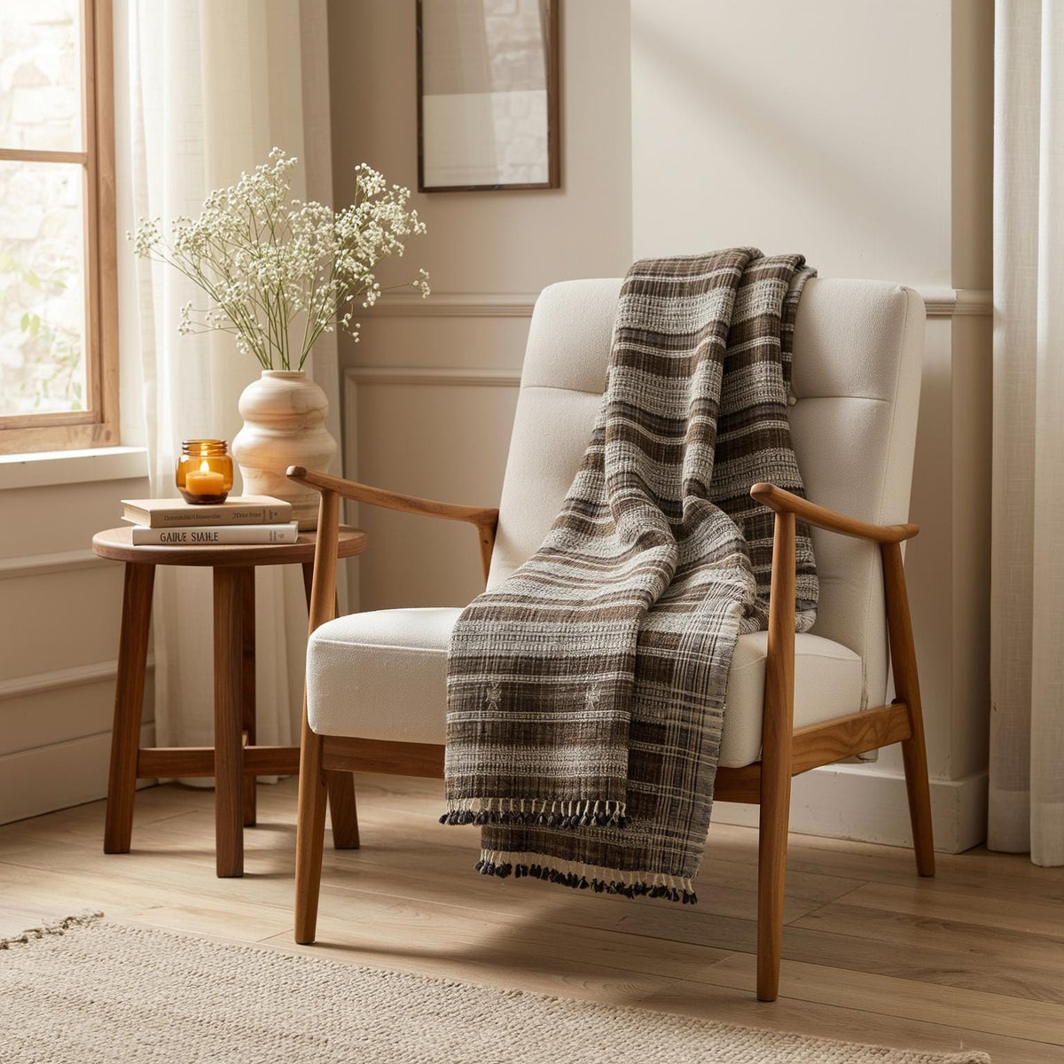 Sphene brown handwoven Indian wool throw blanket – view 5