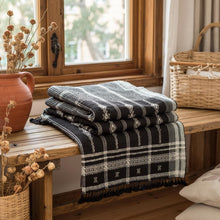 Citrine black and white handwoven Indian wool throw blanket