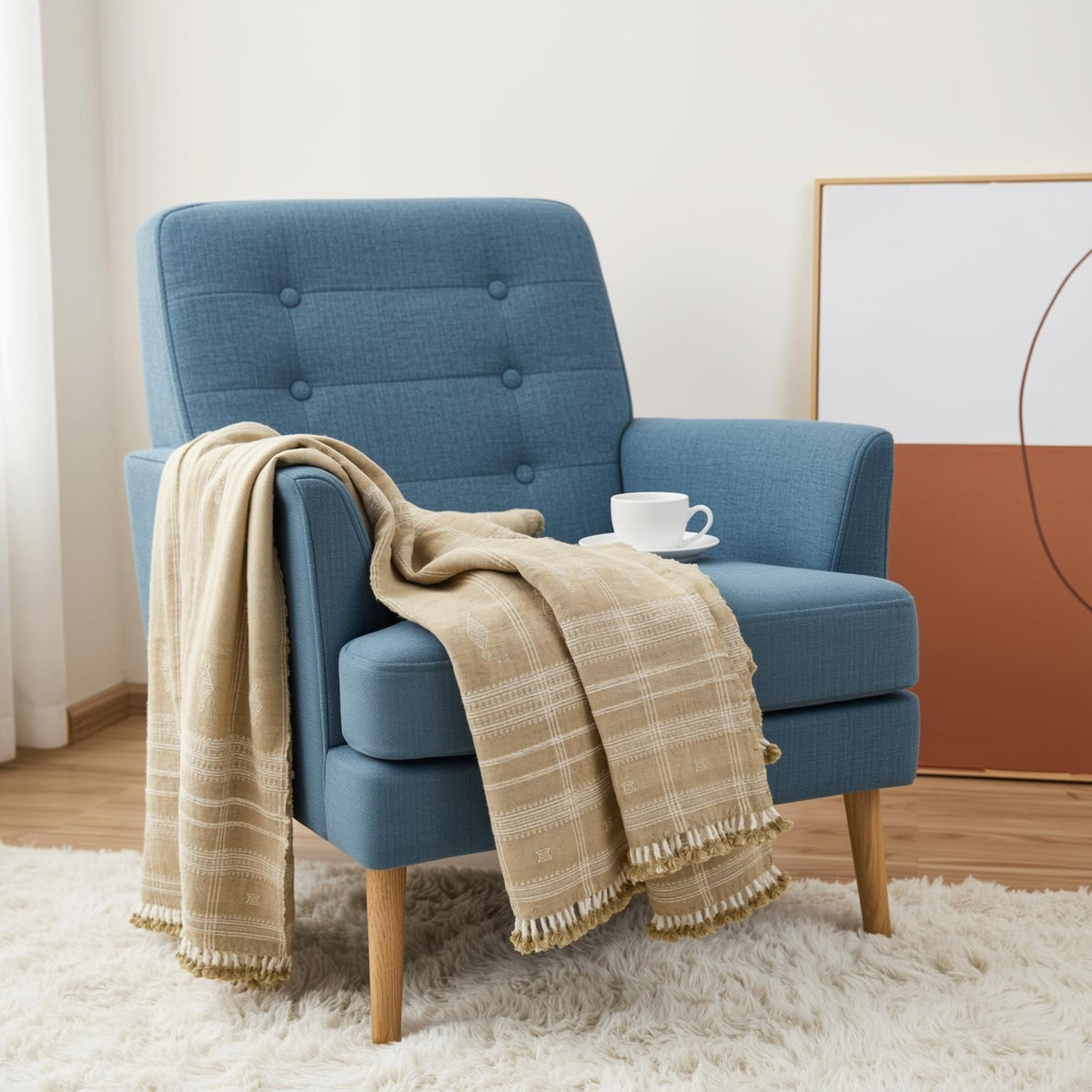 Jasper tan beige handwoven Indian wool throw blanket – view 8