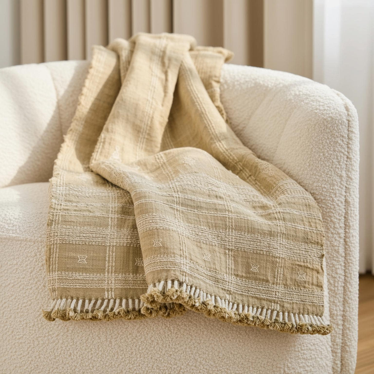 Jasper tan beige handwoven Indian wool throw blanket – view 3