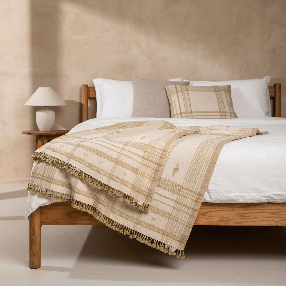 Heera off white handwoven Indian wool throw blanket – view 6