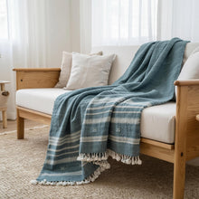 Neelam vibrant teal handwoven Indian wool throw blanket – view 4