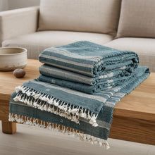 Neelam vibrant teal handwoven Indian wool throw blanket – view 9