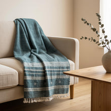 Neelam vibrant teal handwoven Indian wool throw blanket – view 11