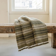 Moss olive striped handwoven Indian wool throw blanket – view 5