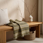 Moss olive striped handwoven Indian wool throw blanket – view 9