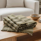 Moss olive striped handwoven Indian wool throw blanket – view 11
