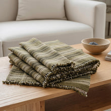 Moss olive striped handwoven Indian wool throw blanket – view 11