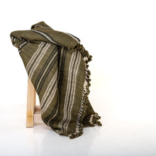 Moss olive striped handwoven Indian wool throw blanket – view 13