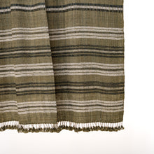 Moss olive striped handwoven Indian wool throw blanket – view 2