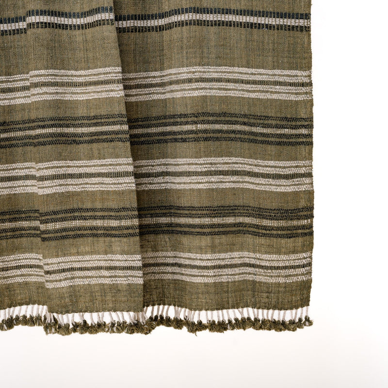 Moss olive striped handwoven Indian wool throw blanket – view 2