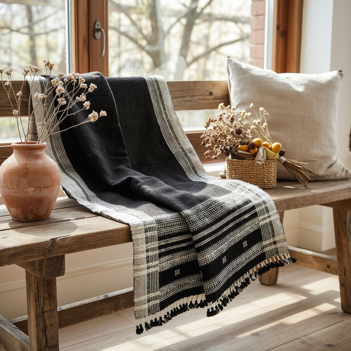 Quartz cocoa brown handwoven Indian wool throw blanket – view 7