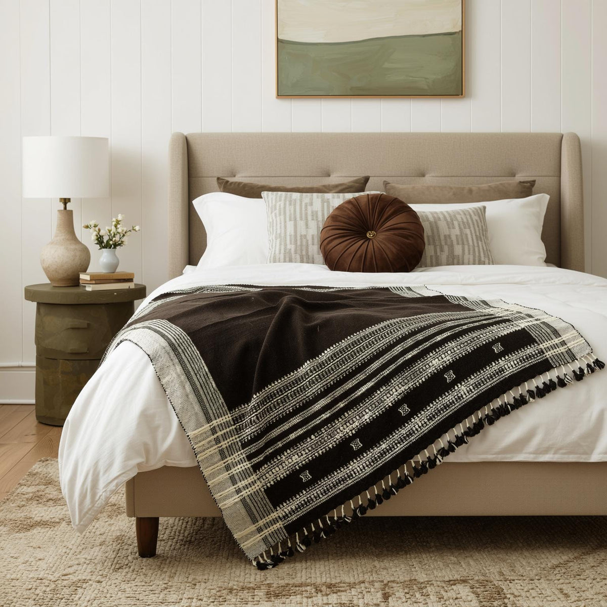 Quartz cocoa brown handwoven Indian wool throw blanket – view 2