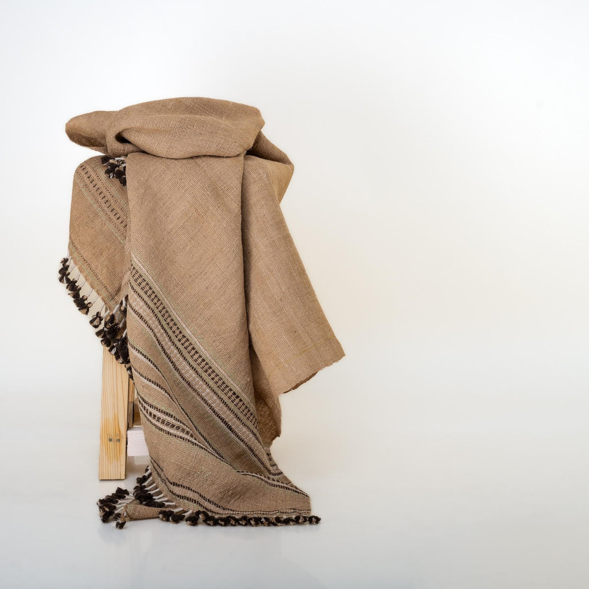 Pravala orange tan handwoven Indian wool throw blanket – view 9