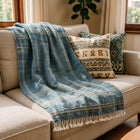 Lapis teal blue handwoven Indian wool throw blanket – view 5