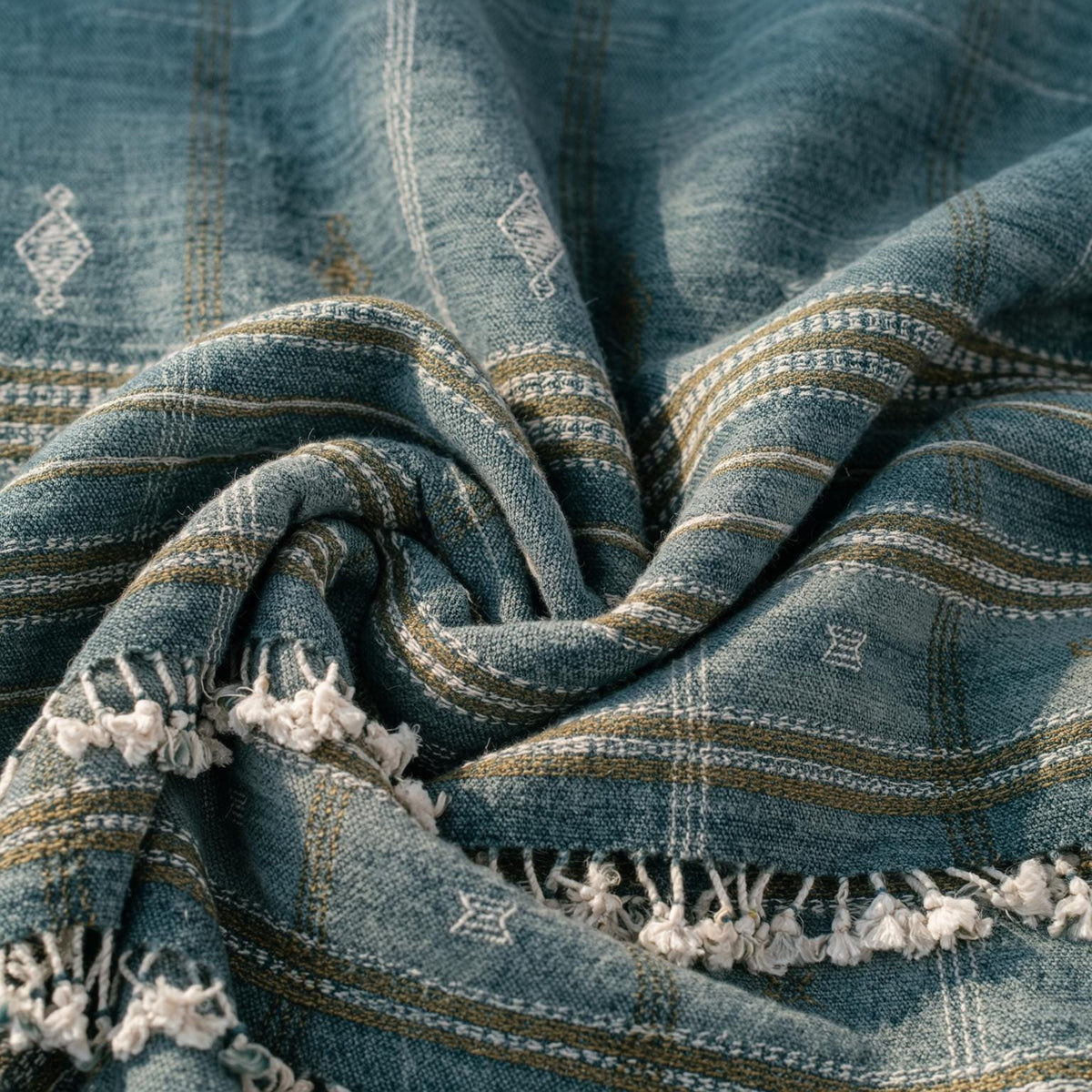 Lapis teal blue handwoven Indian wool throw blanket – view 2