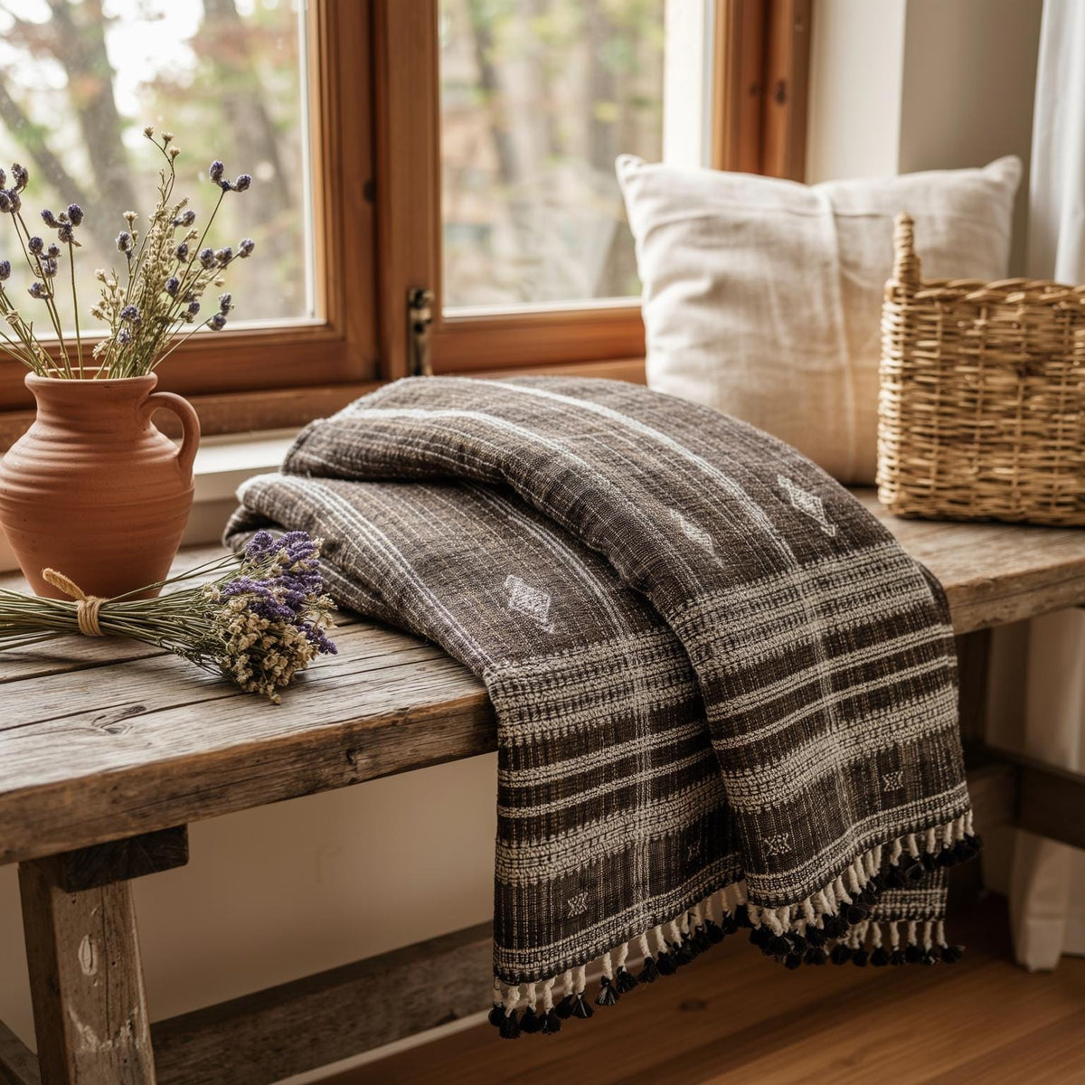 Bronzite warm brown handwoven Indian wool throw blanket