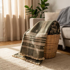 Zaraa olive brown handwoven Indian wool throw blanket – view 6