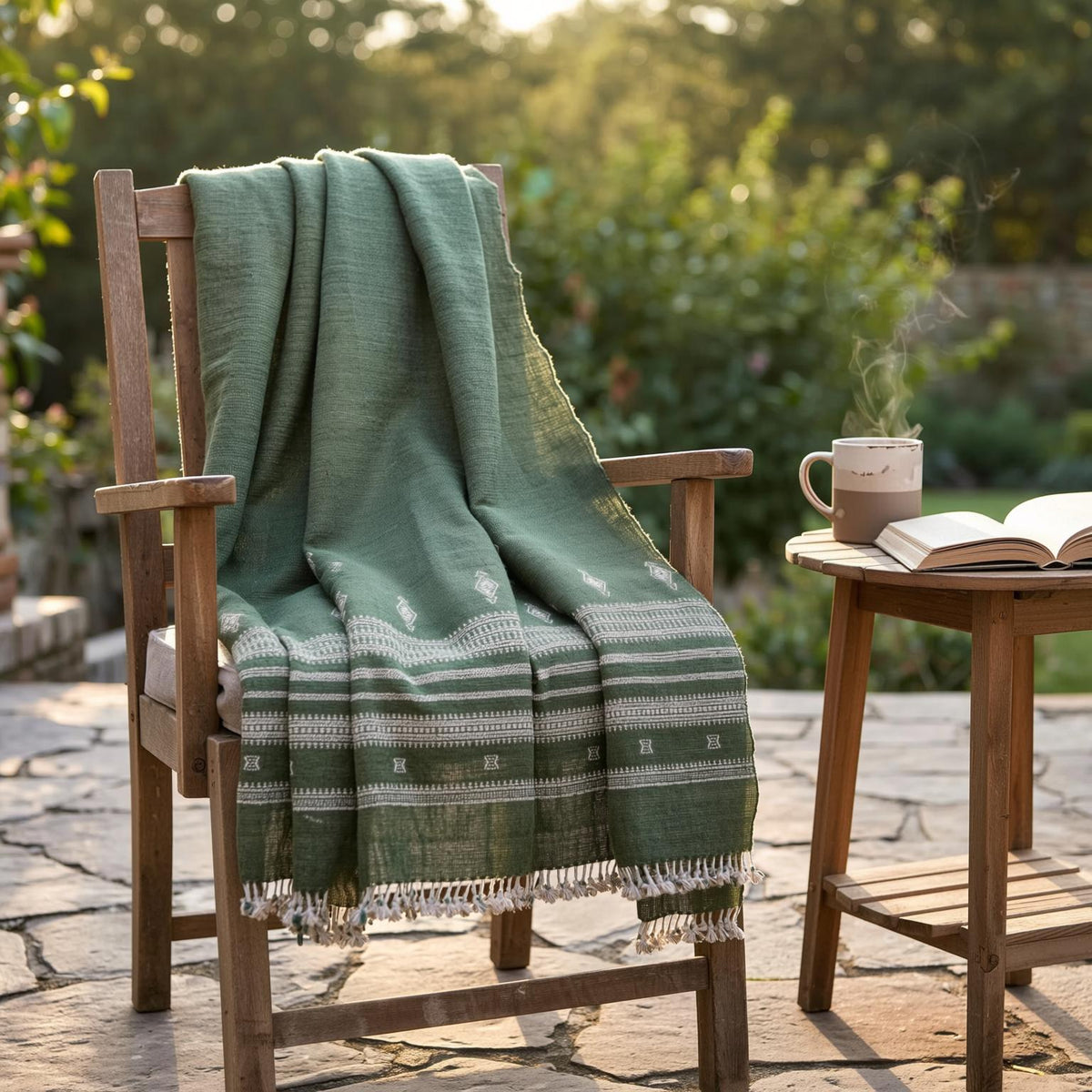 Erica forest green handwoven Indian wool throw blanket – view 10