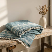 Topaz teal blue handwoven Indian wool throw blanket – view 5