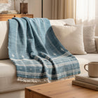 Topaz teal blue handwoven Indian wool throw blanket – view 7