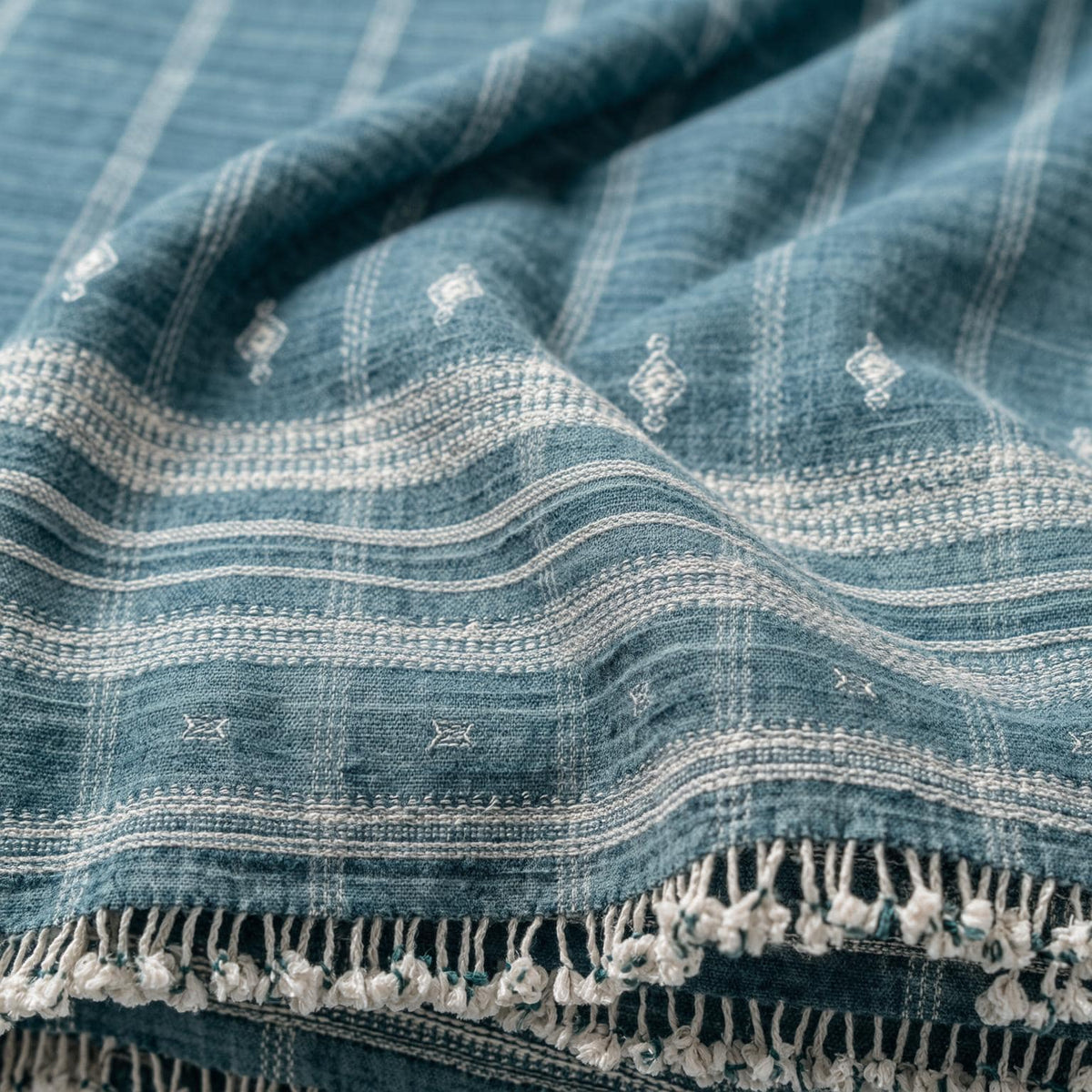 Topaz teal blue handwoven Indian wool throw blanket – view 4