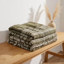 Oliver olive green handwoven Indian wool throw blanket – view 9