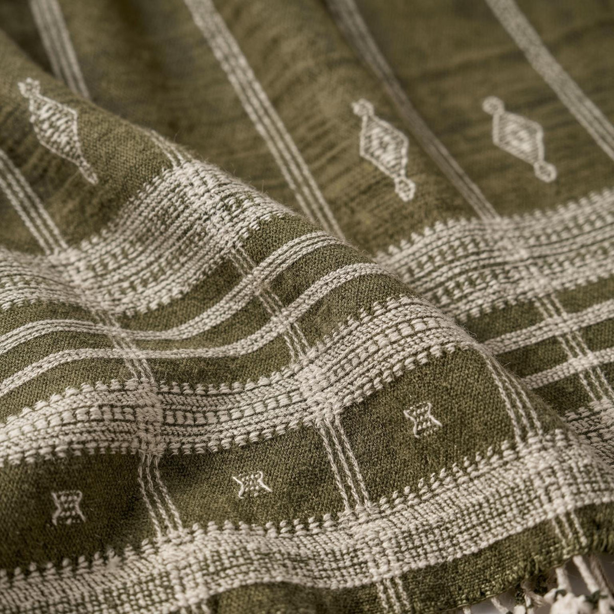 Oliver olive green handwoven Indian wool throw blanket – view 4