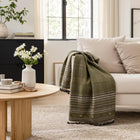 Garnet olive green striped handwoven Indian wool throw blanket – view 11