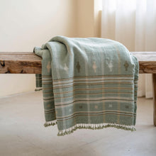 Jade sage green handwoven Indian wool throw blanket