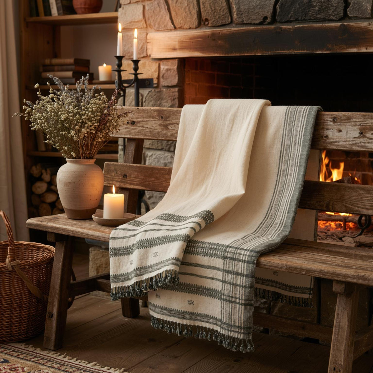 Solitaire white handwoven Indian wool throw blanket – view 6