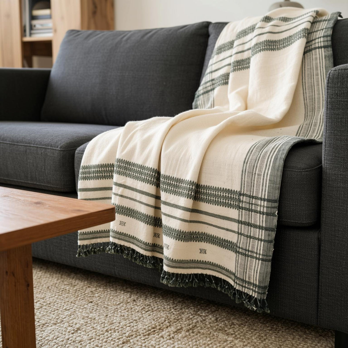 Solitaire white handwoven Indian wool throw blanket – view 3