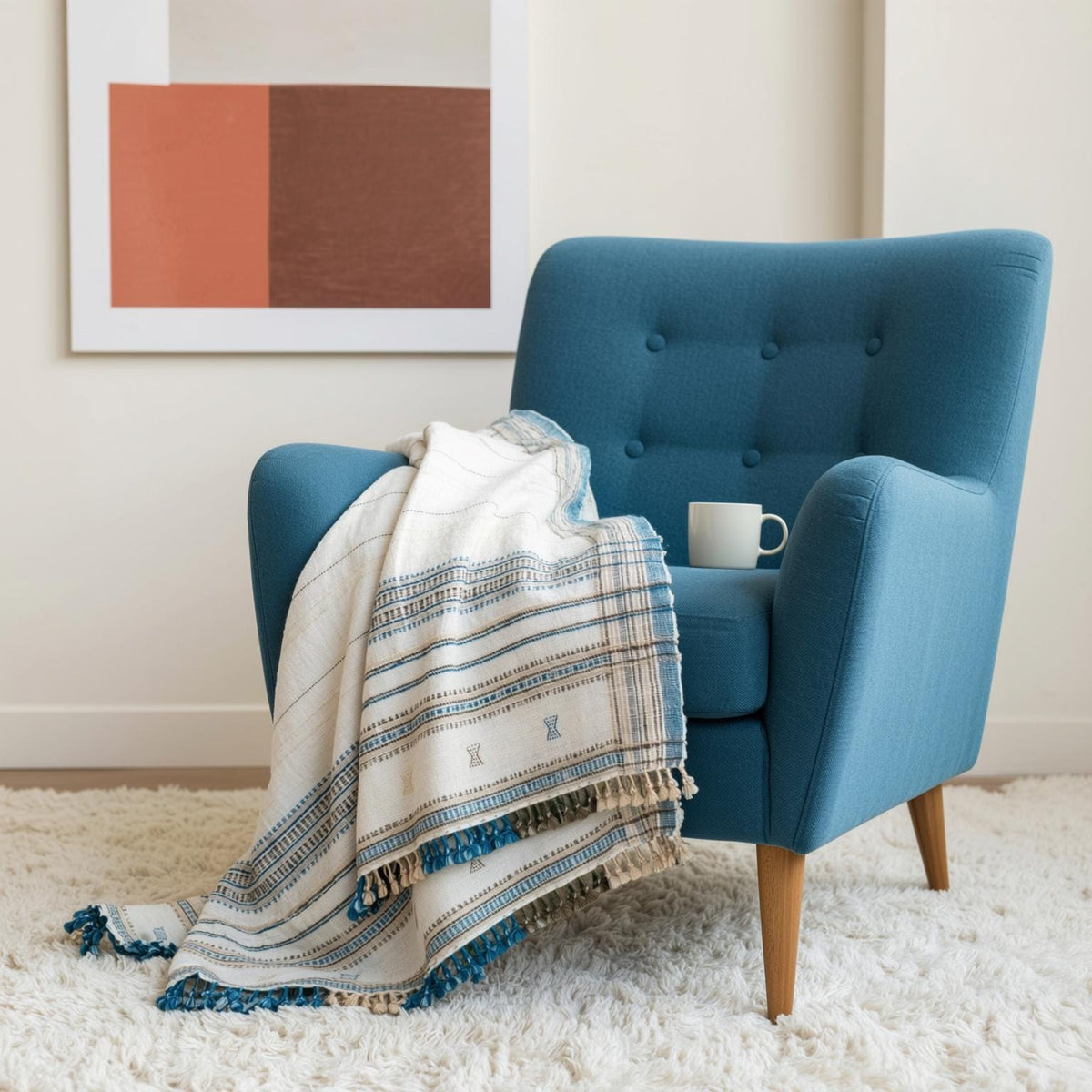Daisy ivory handwoven Indian wool throw blanket – view 4