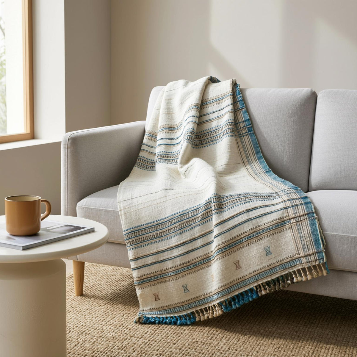 Daisy ivory handwoven Indian wool throw blanket – view 11