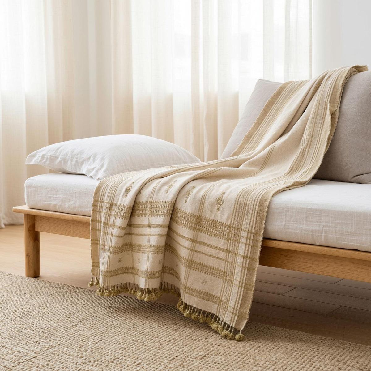 Heera off white handwoven Indian wool throw blanket – view 3