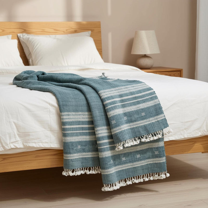 Neelam vibrant teal handwoven Indian wool throw blanket