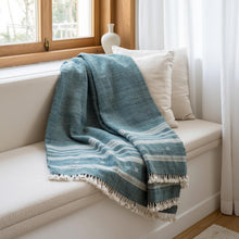 Neelam vibrant teal handwoven Indian wool throw blanket – view 3