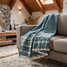 Neelam vibrant teal handwoven Indian wool throw blanket – view 7