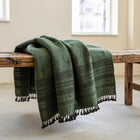 Basil deep green handwoven Indian wool throw blanket
