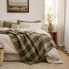 Moss olive striped handwoven Indian wool throw blanket – view 10