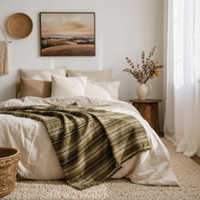 Moss olive striped handwoven Indian wool throw blanket – view 4